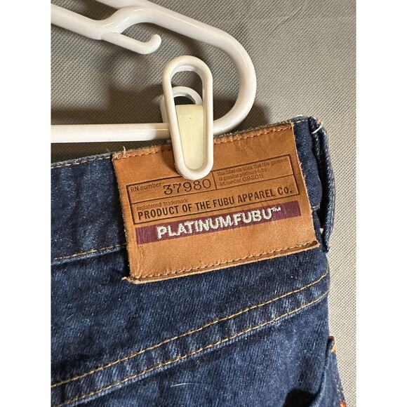 Platinum FUBU Shorts Mens W42 Blue Denim Embroidered Junkyard Gang Hip Hop Y2K - Picture 4 of 6